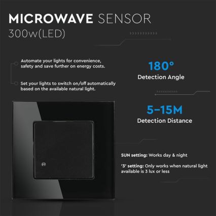 Sensore di movimento a microonde 180° 300W/230V nero