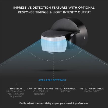 Sensore di movimento esterno a infrarossi 180/360° 600W/230V IP65 nero