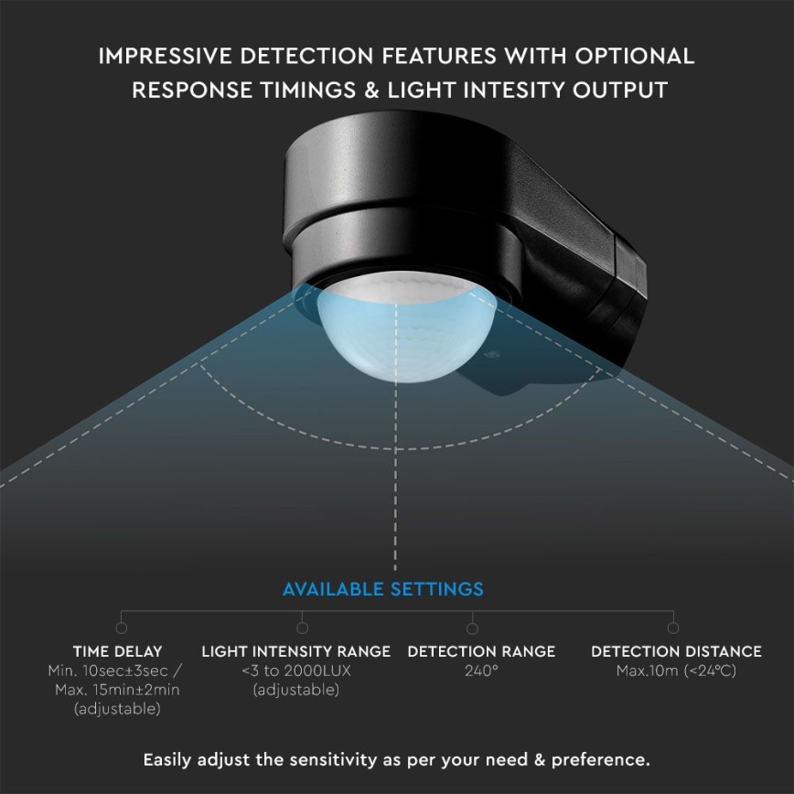 Sensore di movimento esterno a infrarossi 240° 600W/230V IP65 nero