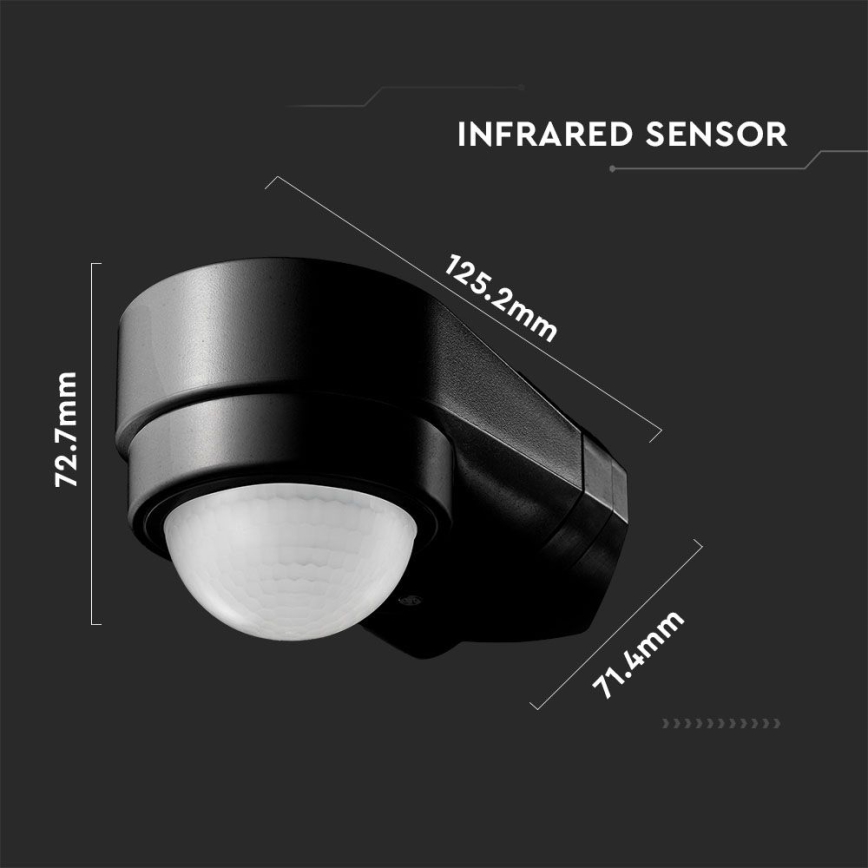 Sensore di movimento esterno a infrarossi 240° 600W/230V IP65 nero