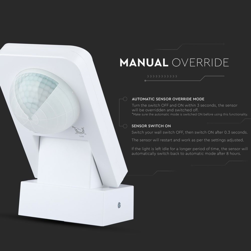 Sensore di movimento esterno a infrarossi 360° 1000W/230V IP65 bianco