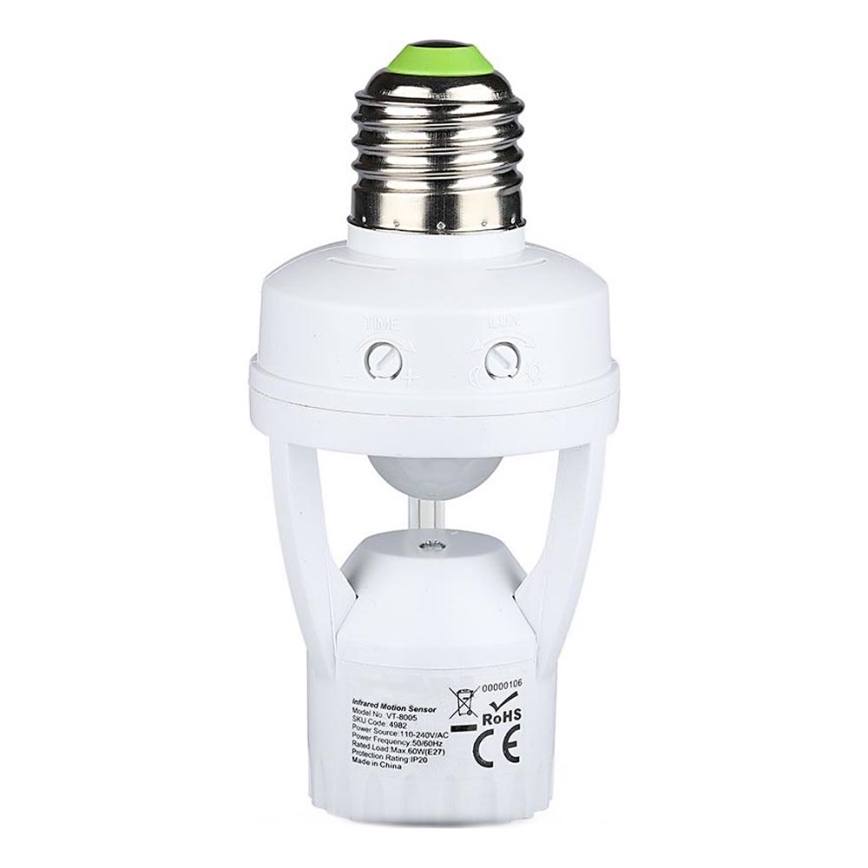 Sensore PIR per lampadina E27 bianco
