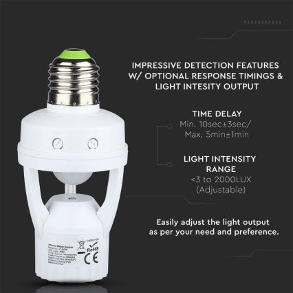 Sensore PIR per lampadina E27 bianco