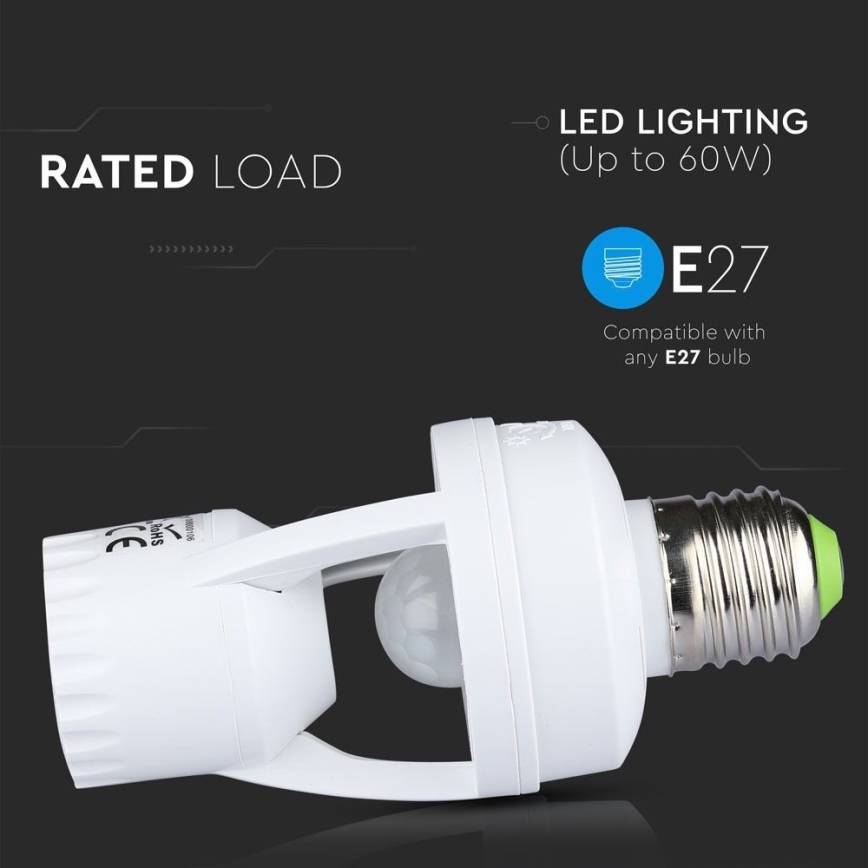 Sensore PIR per lampadina E27 bianco