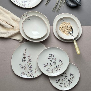 Service de table 12 pièces blanc/violet/porcelaine