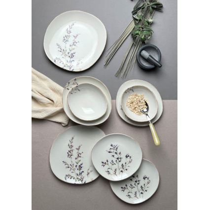 Service de table 12 pièces blanc/violet/porcelaine