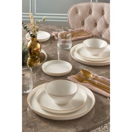 Service de table 16 pièces beige/doré/porcelaine