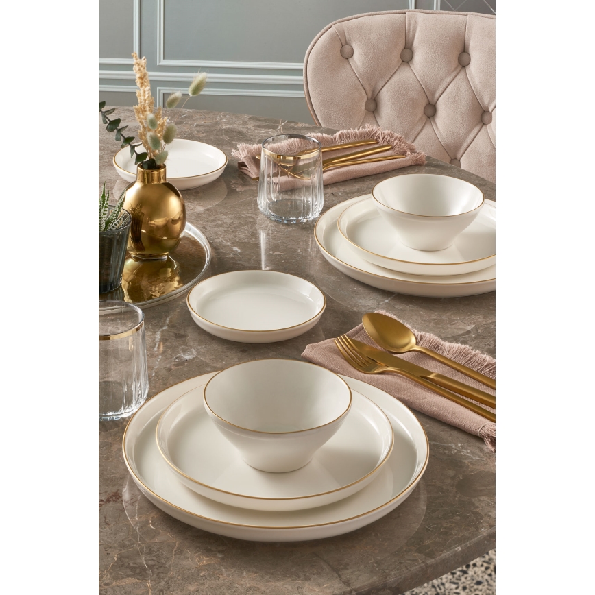 Service de table 16 pièces beige/doré/porcelaine