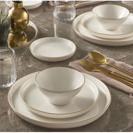 Service de table 16 pièces beige/doré/porcelaine