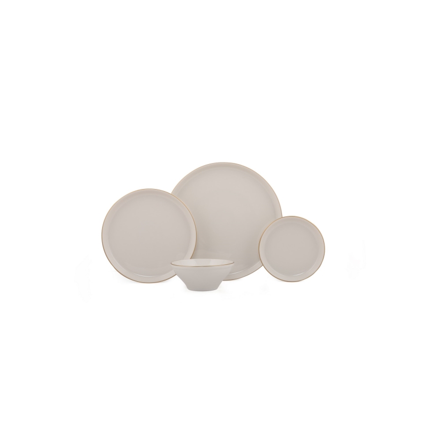 Service de table 16 pièces beige/doré/porcelaine
