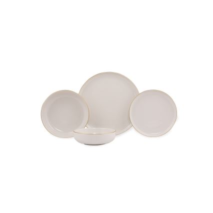 Service de table 16 pièces en porcelaine blanche et dorée