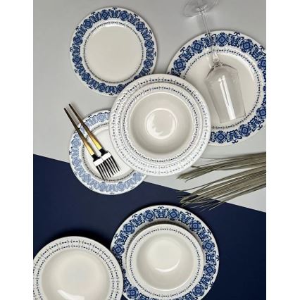 Service de table 16 pièces en porcelaine, bleu et blanc