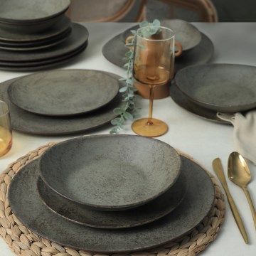 Service de table 18 pièces anthracite/vert/grès
