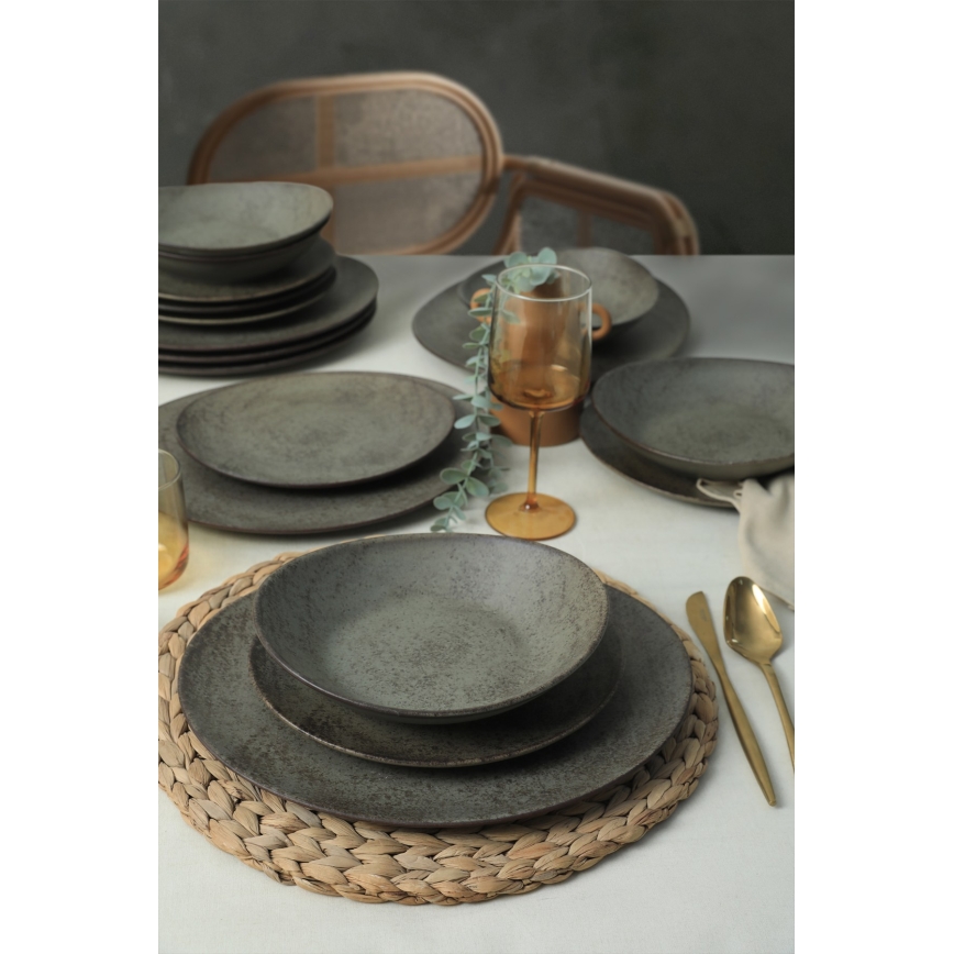 Service de table 18 pièces anthracite/vert/grès