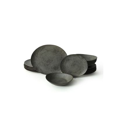 Service de table 18 pièces anthracite/vert/grès
