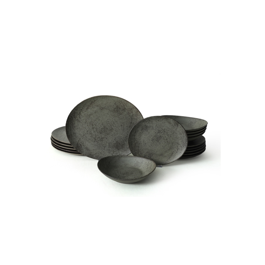 Service de table 18 pièces anthracite/vert/grès
