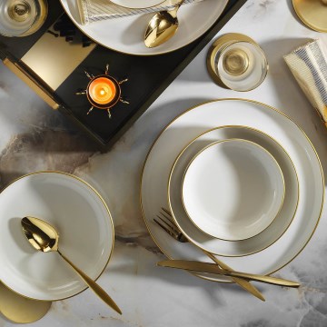 Service de table 18 pièces beige/doré/porcelaine
