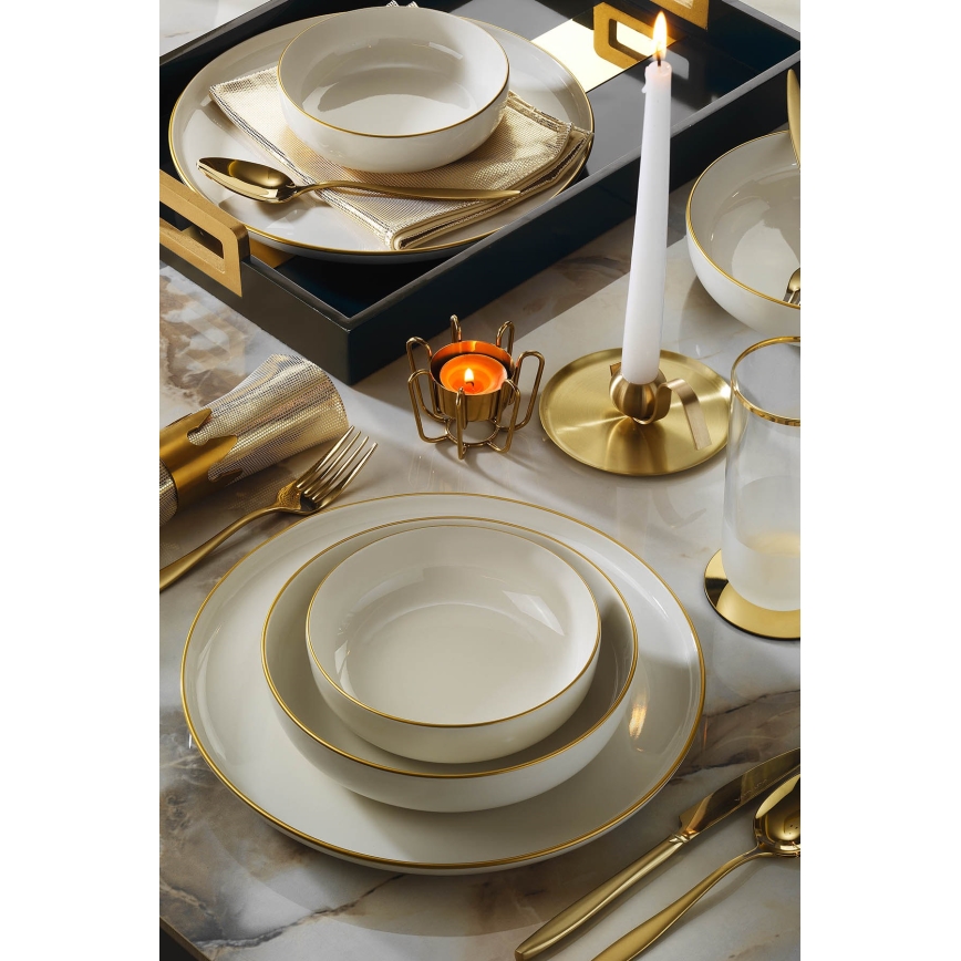 Service de table 18 pièces beige/doré/porcelaine