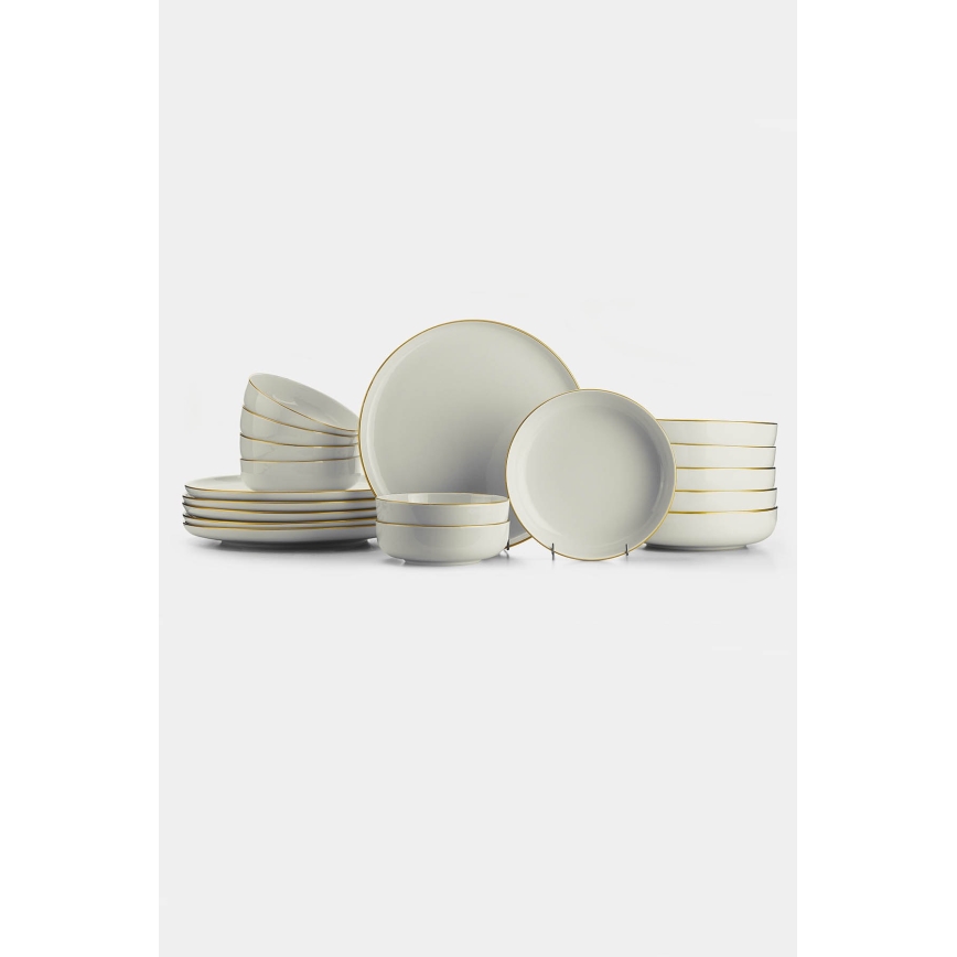 Service de table 18 pièces beige/doré/porcelaine