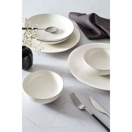 Service de table 18 pièces en porcelaine blanche avec finitions argentées