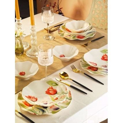 Service de table 18 pièces rouge/vert/blanc/porcelaine