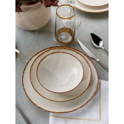 Service de table 24 pièces beige/marron en porcelaine