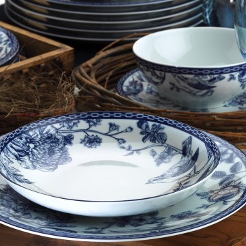 Service de table 24 pièces blanc/bleu/porcelaine