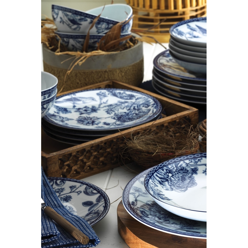 Service de table 24 pièces blanc/bleu/porcelaine