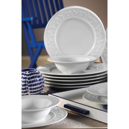 Service de table 24 pièces, blanc en porcelaine