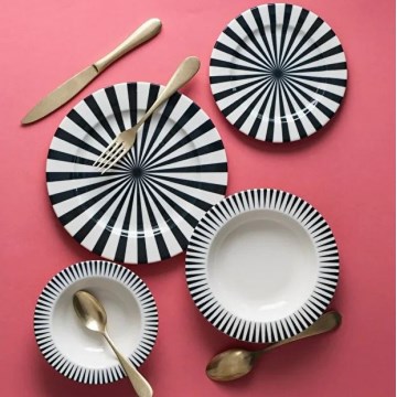 Service de table 24 pièces blanc/noir/porcelaine