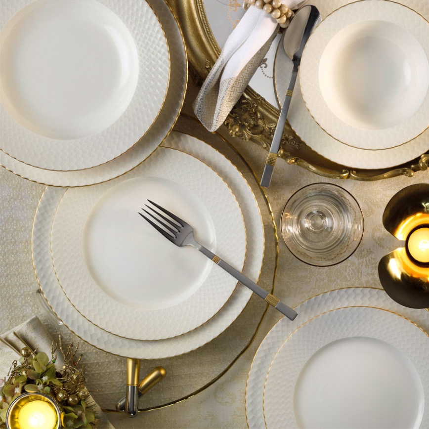 Service de table 24 pièces blanc/or/porcelaine