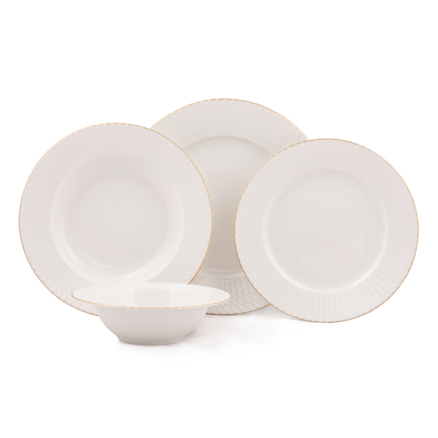 Service de table 24 pièces blanc/or/porcelaine