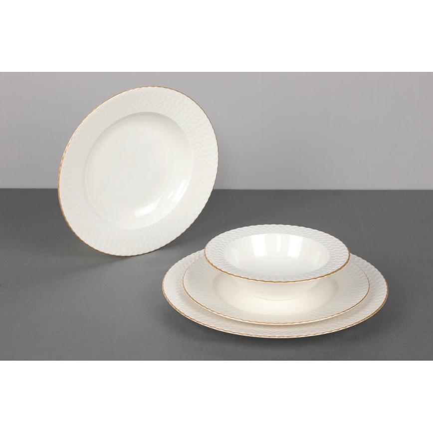 Service de table 24 pièces blanc/or/porcelaine