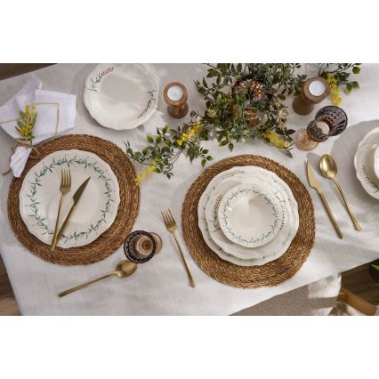 Service de table 24 pièces, blanc/vert, en porcelaine