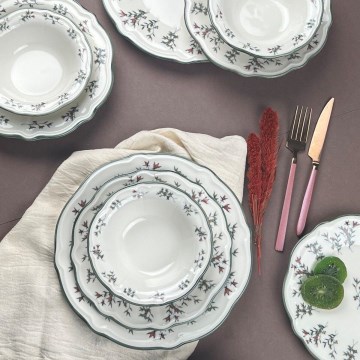 Service de table 24 pièces blanc/vert/porcelaine