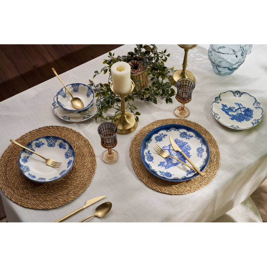 Service de table 24 pièces bleu/blanc/porcelaine