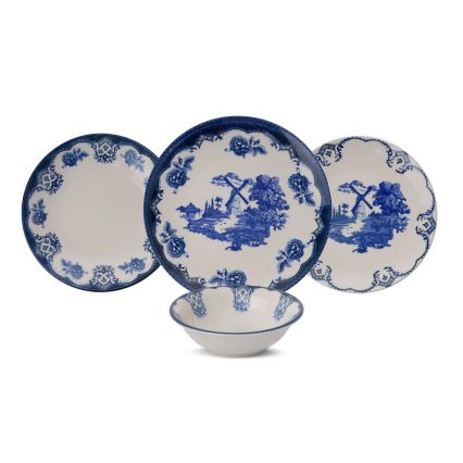 Service de table 24 pièces bleu/blanc/porcelaine