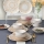 Service de table 24 pièces en céramique, blanc et doré