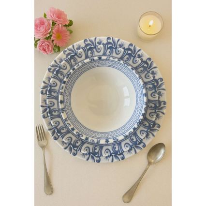 Service de table 24 pièces en porcelaine, blanc/bleu