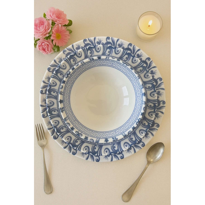 Service de table 24 pièces en porcelaine, blanc/bleu