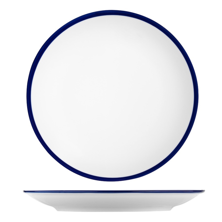 Service de table 24 pièces en porcelaine, blanc et bleu