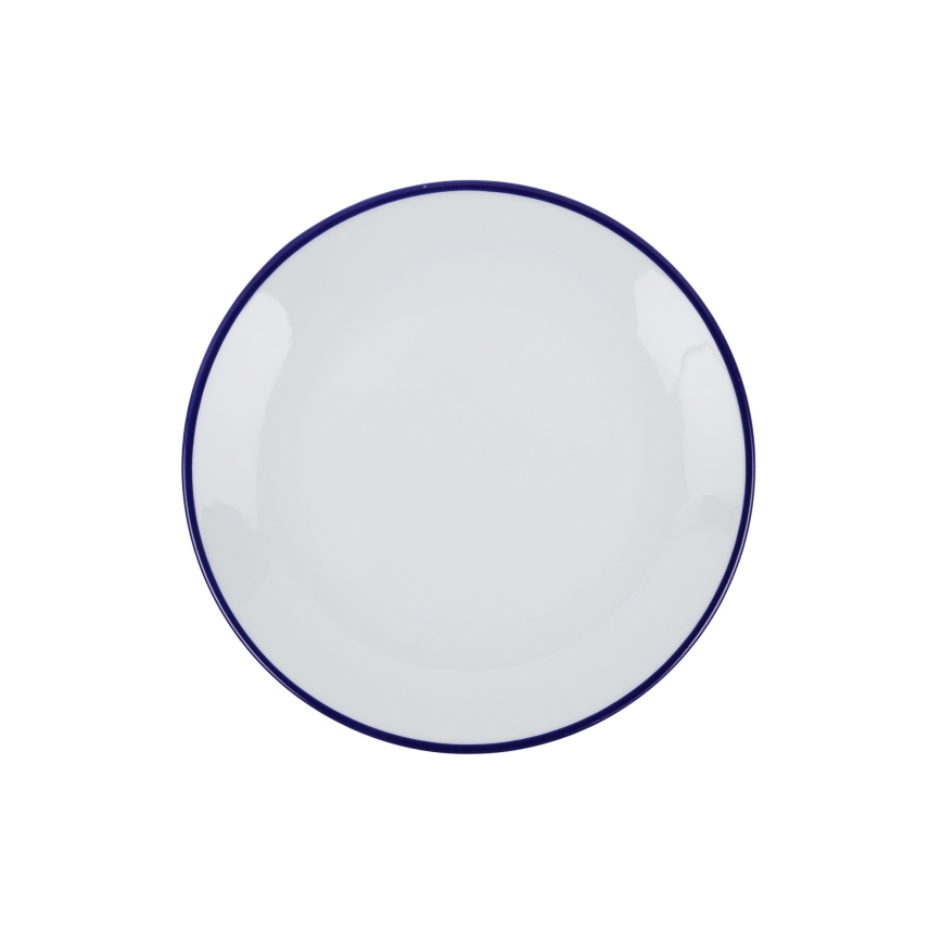Service de table 24 pièces en porcelaine, blanc et bleu
