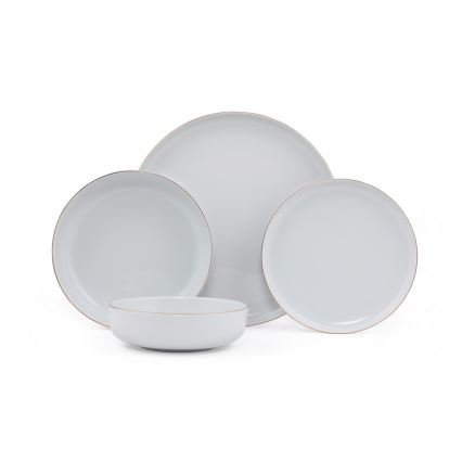 Service de table 24 pièces en porcelaine, blanc et doré
