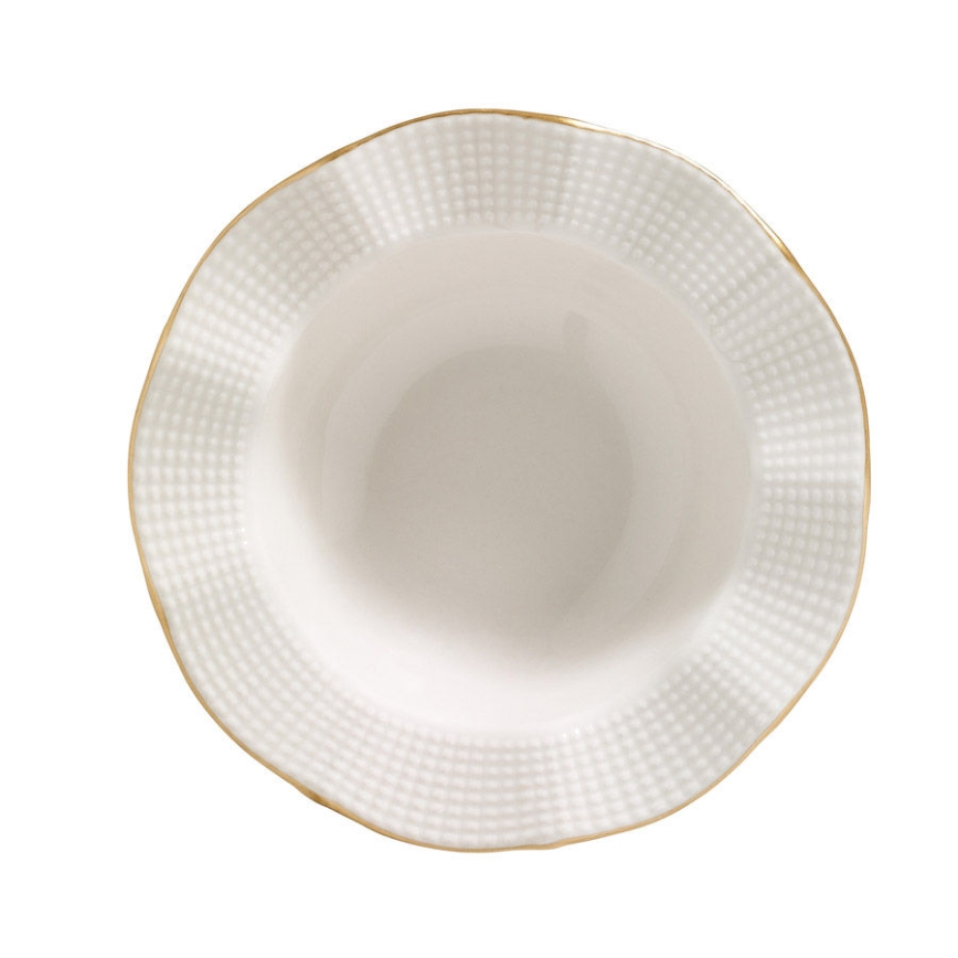 Service de table 24 pièces en porcelaine, blanc et doré