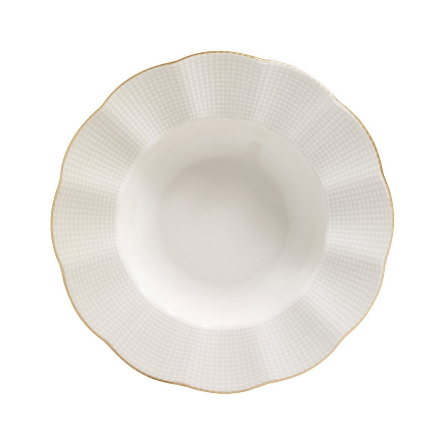 Service de table 24 pièces en porcelaine, blanc et doré