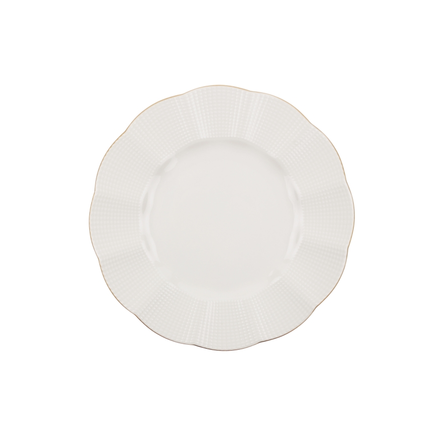 Service de table 24 pièces en porcelaine, blanc et doré