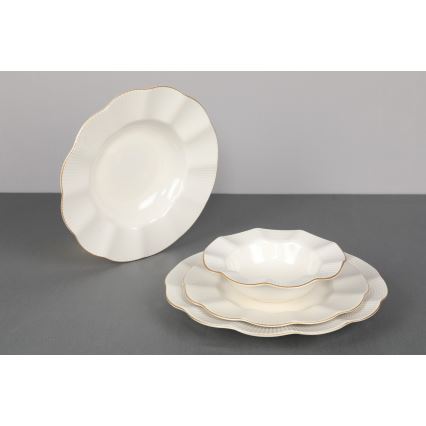 Service de table 24 pièces en porcelaine, blanc et doré