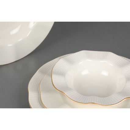 Service de table 24 pièces en porcelaine, blanc et doré