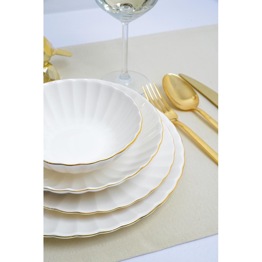 Service de table 24 pièces en porcelaine blanche à décor doré