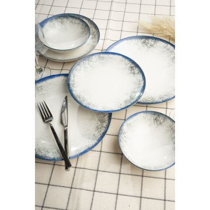 Service de table 24 pièces en porcelaine blanche et bleue